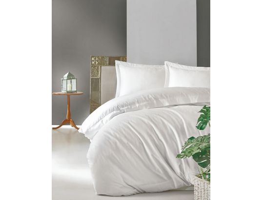 CONCEPT1 - Parure de lit housse de couette Elegant 240x220cm + 2 taies 60x60 satin blanc
