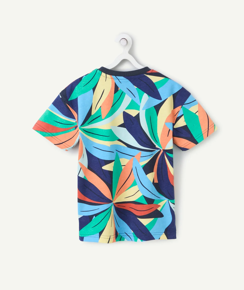 t-shirt manches courtes garçon en coton bio imprimé tropical