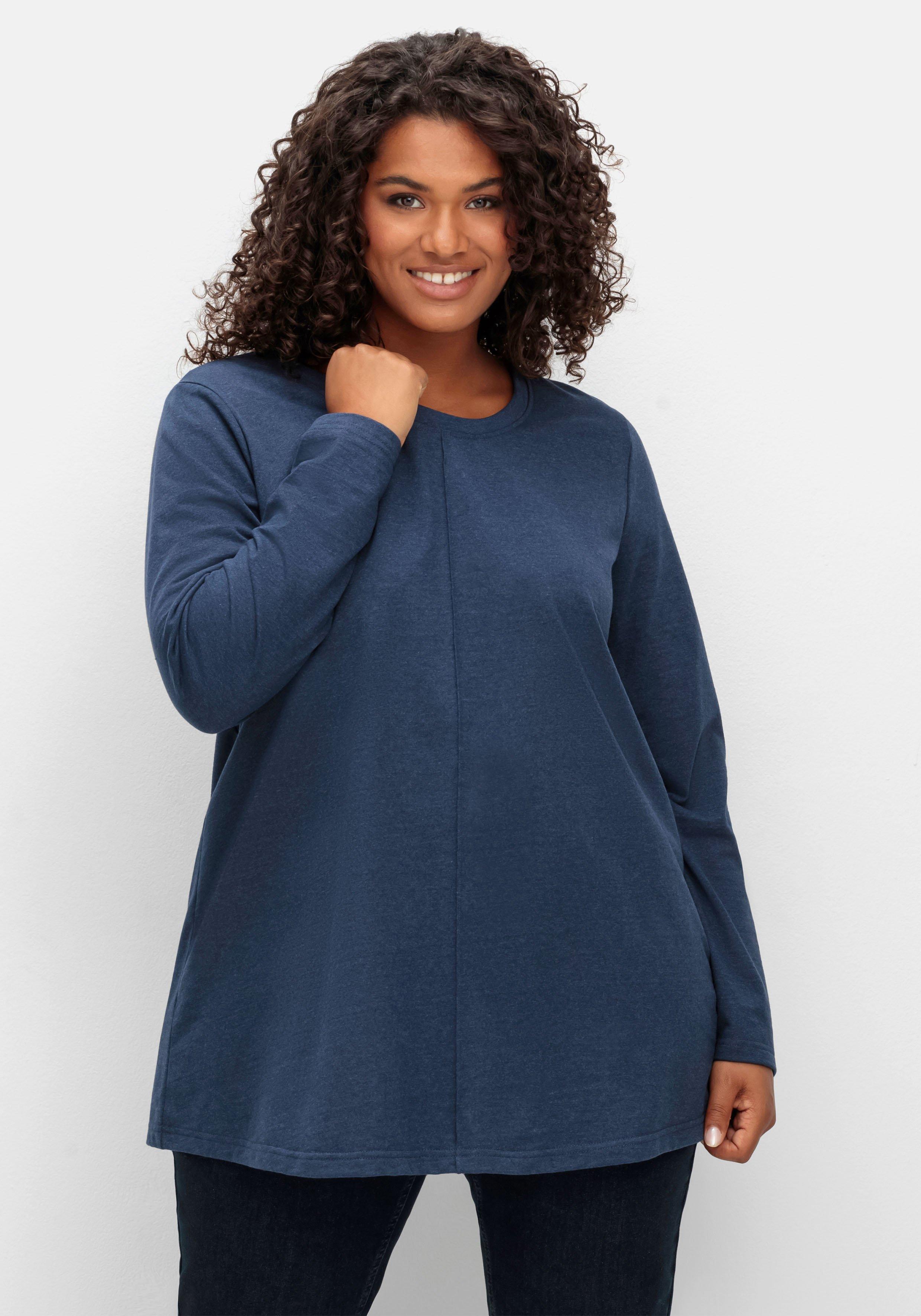 Fein meliertes Langarmshirt in A-Linie, mit Rundhals