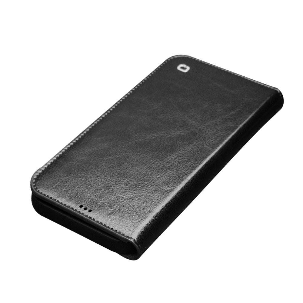 iPhone 12 / iPhone 12 Pro Echtleder Tasche Flip Cover mit Kartenfächer - Schwarz