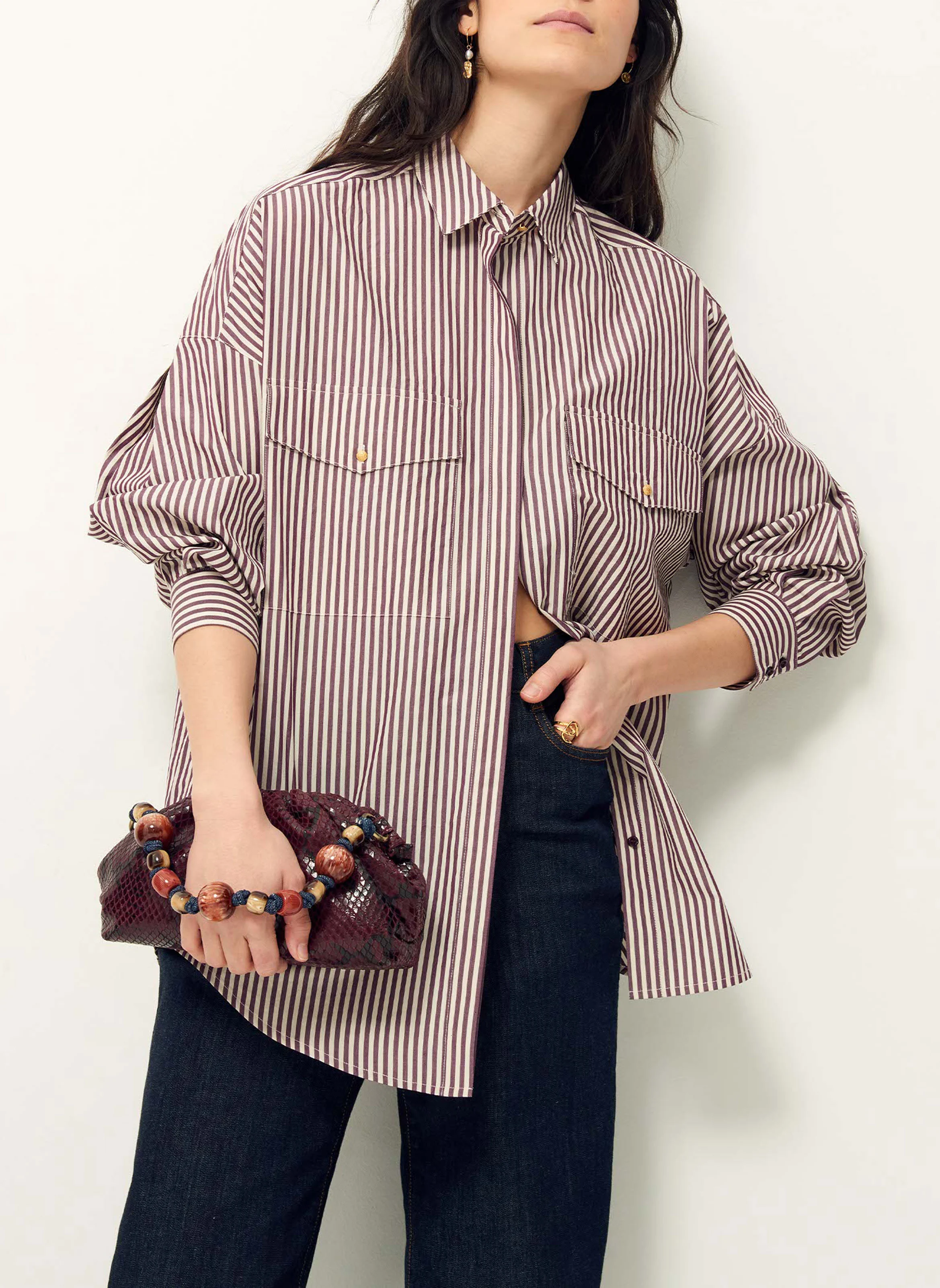 FUJICO - Chemise droite col classique en coton | Violet