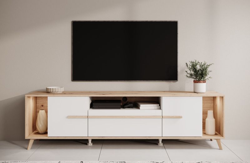 Meubella - TV-Meubel Oswald - Wit - 189 cm - Inclusief LED-verlichting