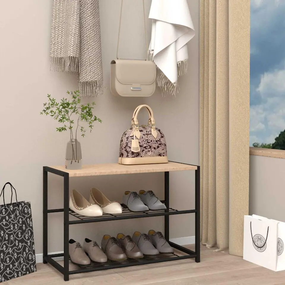 Schoenenbankje Alizee - 63x30x43cm - eikdecor/zwart