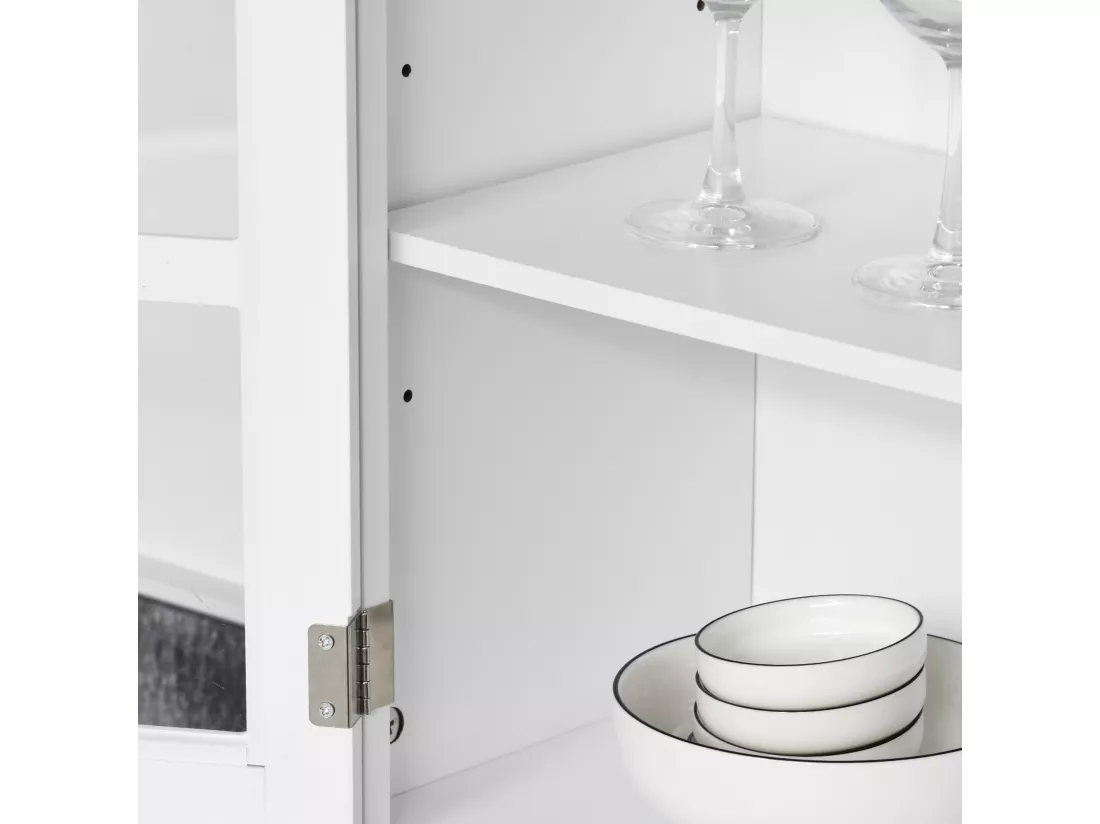Armoire de cuisine 2 placards 2 portes persiennes et acryliques 2 tiroirs grande niche bois caoutchouc MDF blanc