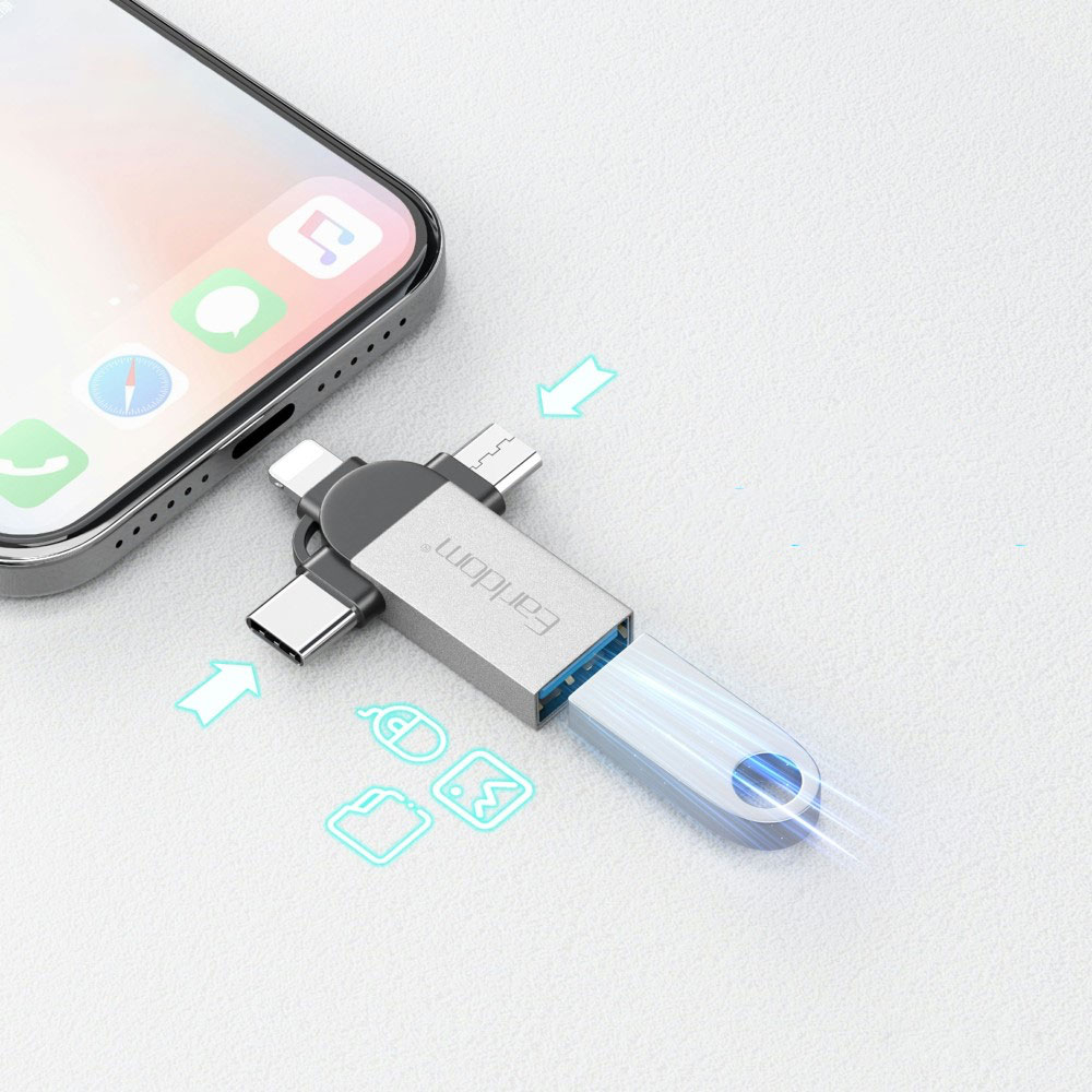 3in1 USB 3.0 OTG auf USB C / Lightning / Micro USB Adapter Konverter - Silber