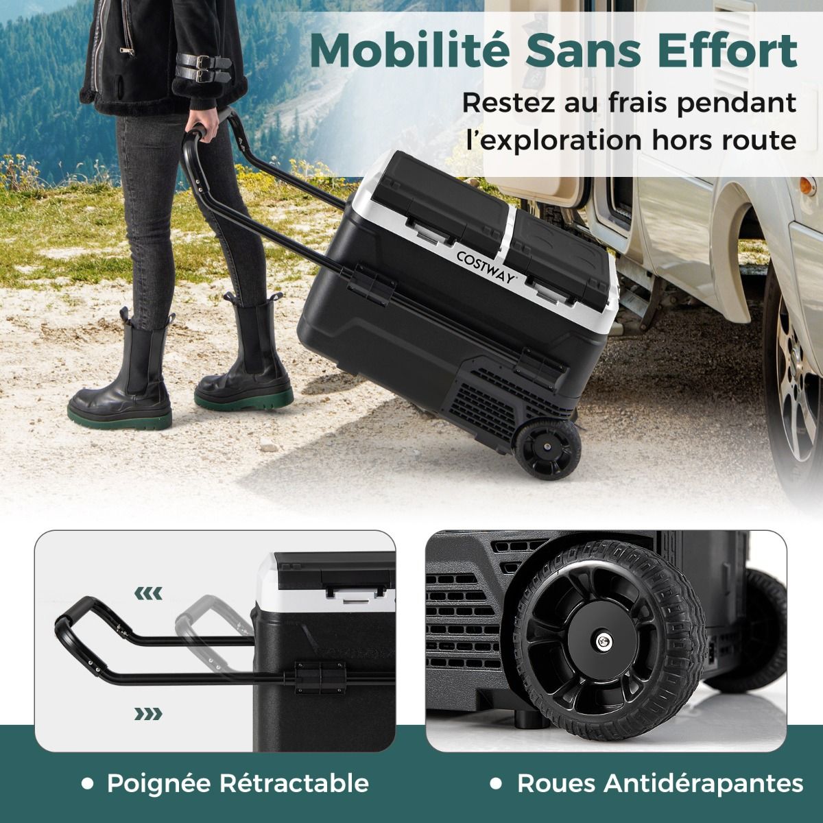 Glacière Électrique Portable Double Zone 40L Réfrigérateur de Voiture 12 V à Compresseur -20℃ ~ 20℃ 12/24V CC et 100-240V CA Noir - Lidl-Manfred