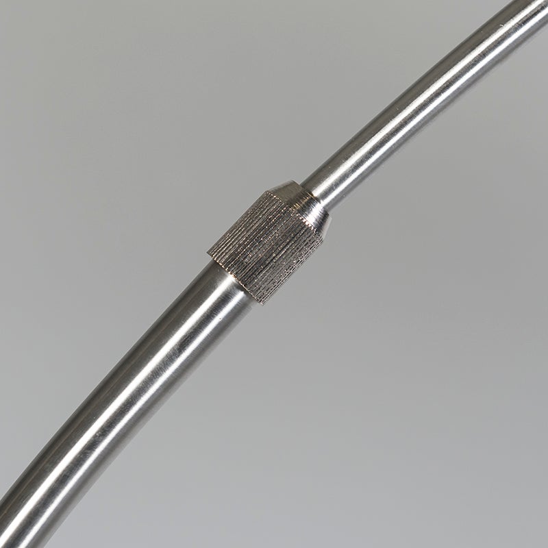 QAZQA - Moderne booglamp van staal | Zilver | Mat nikkel met zwarte stoffen kap - Arc Basic | Woonkamer - Staal, langwerpig - LED-compatibel E27