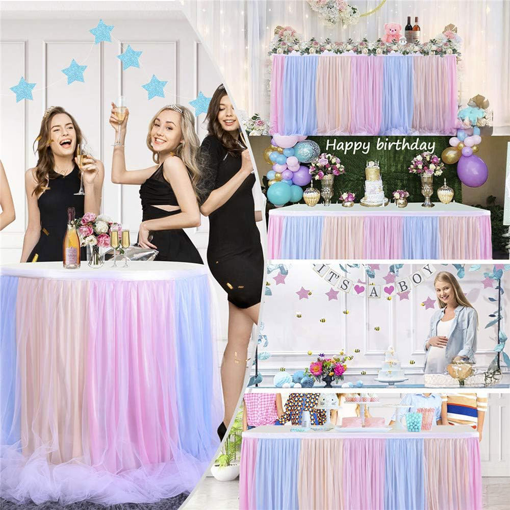(274x76cm) Tisch Deko Tüll Tutu Tischrock Vorhang für Party / Hochzeit / Geburtstag - Bunt