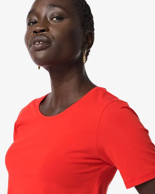 t-shirt femme slim fit col rond - manche courte rouge