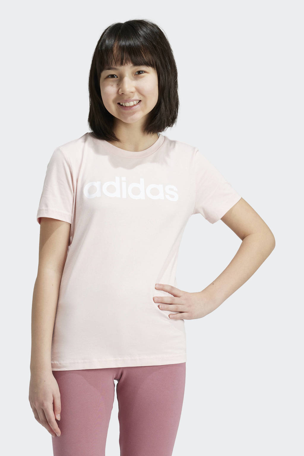 adidas T-shirt met logo lichtroze/wit