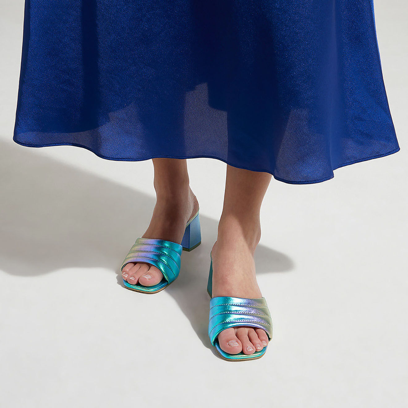 Galeries Lafayette Mules à talon en Cuir matelassées multicolores - Talon 6 cm