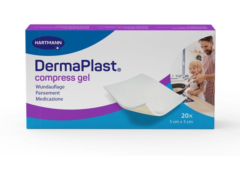 DermaPlast Wundauflage Compress Gel 5 cm x 5 cm 20 Stück Beschichtete Wundauflage für Brand-, Schürf-, Schnitt- und Risswunden