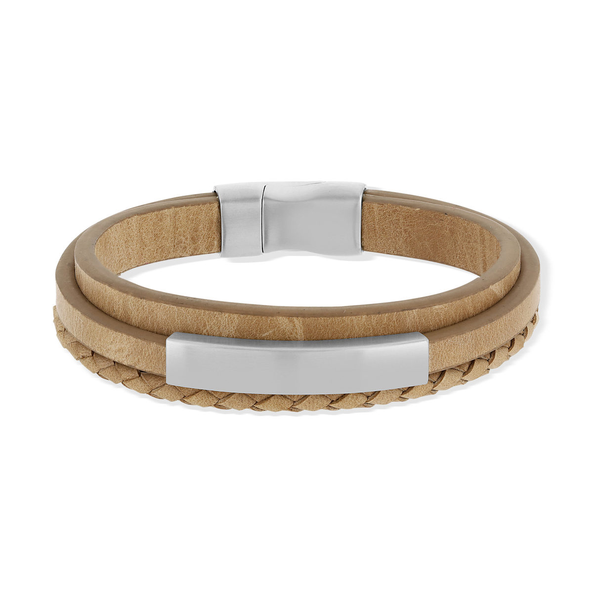 Bracelet cuir acier multirangs 21 cm