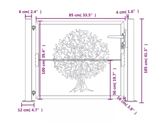 Portail de jardin anthracite 105x105cm acier conception d'arbre