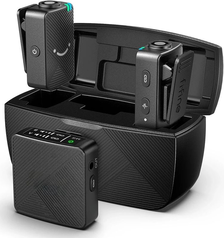 FIFINE M9 draadloze lavaliermicrofoon, 2-pack draadloos reversmicrofoonsysteem voor vlog-opname, geschikt voor iPhone/Android/camera/laptop