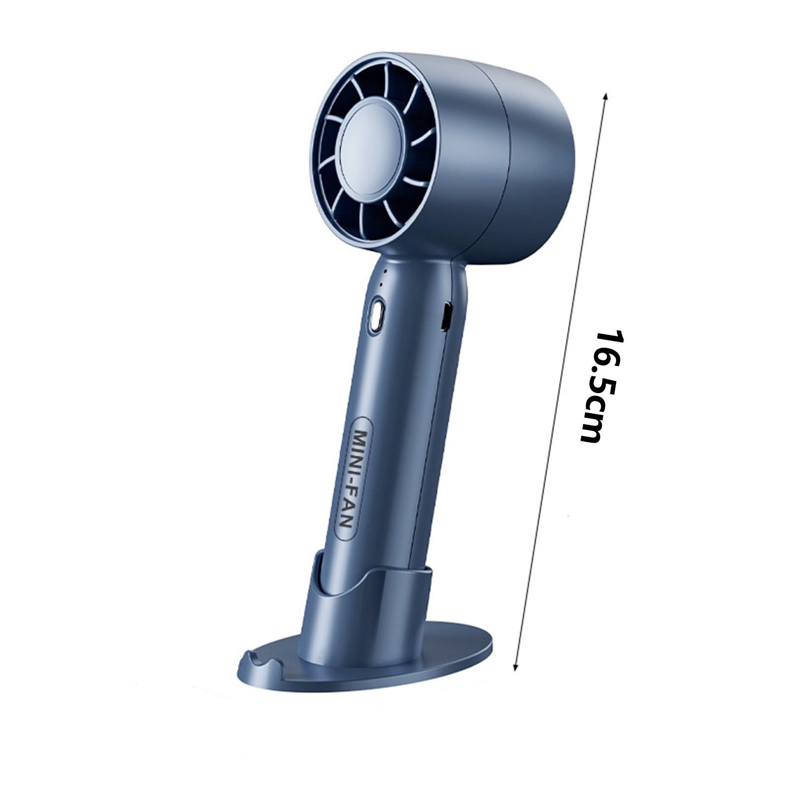(600mAh) USB Hand Ventilator Wiederaufladbarer Lüfter mit 3 Geschwindigkeitsstufen / Standfuss / Smartphone Halterung - Blau