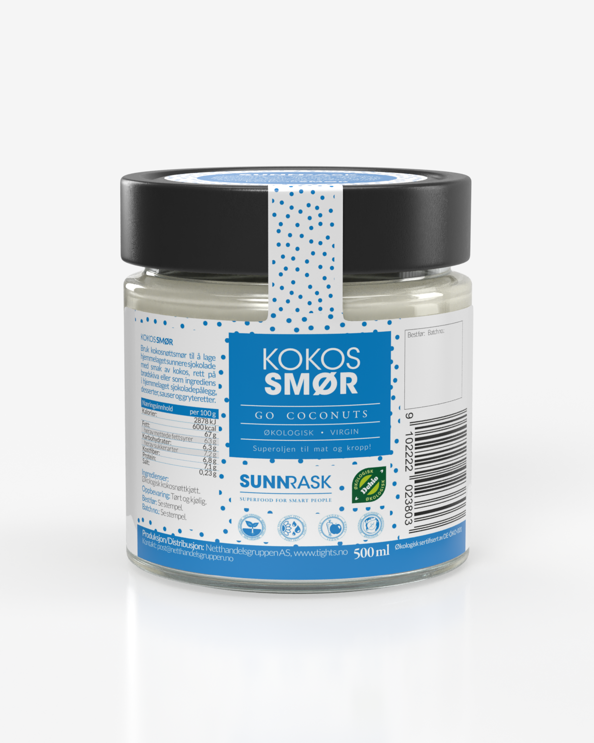 SunnRask Økologisk Kokossmør 3x450g - TREPAKNING!