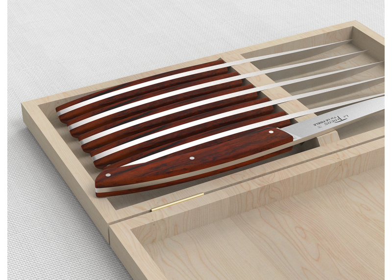 Service de 6 couteaux de table LE THIERS® avec un manche en bois de cocobolo et lame en acier inoxydable