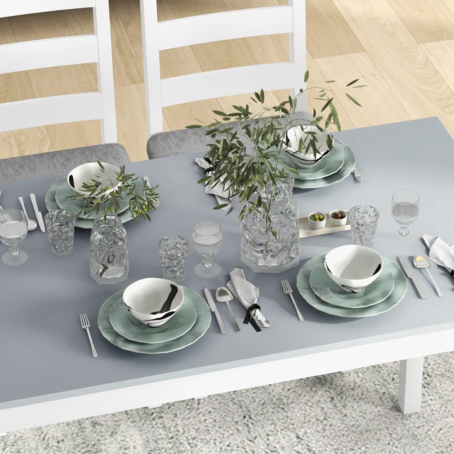 HOMCOM Essgruppe Esstisch mit 2 Stühlen, 1 Bank Platzsparend Esszimmergruppe aus Massivholz Sitzgruppe mit Sitzkissen Küchentisch-Set für Esszimmer, Küche Grau+Weiß