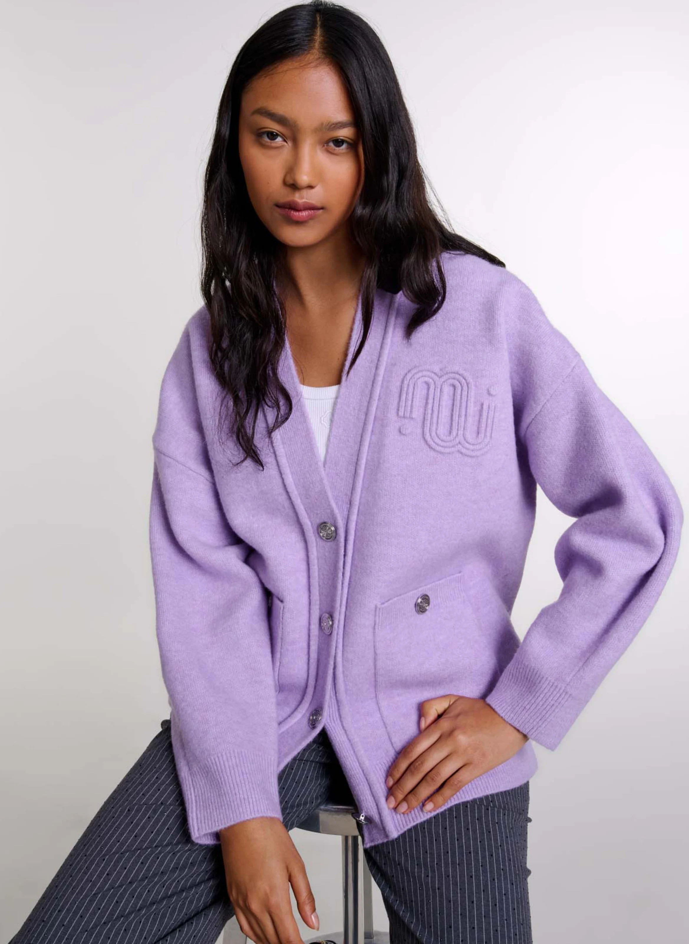 Cardigan col V ample en maille | Violet