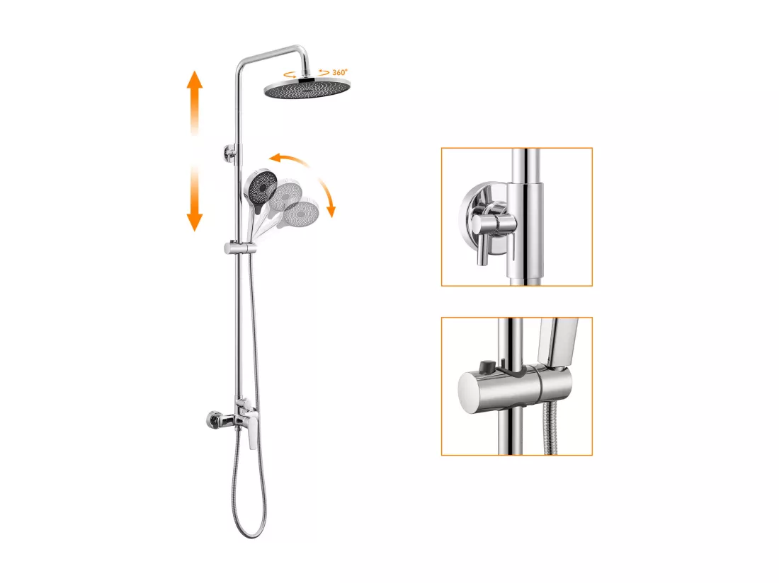 AURALUM MAX Colonne Douche Chromé,avec Mitigeur,Ensemble de Douche Réglable en Hauteur103-139 cm,Mitigeur Douche avec Douche de tête/Douchette 3 Jets