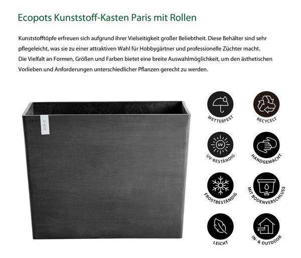 Ecopots Kunststoff-Kasten Paris mit Rollen,