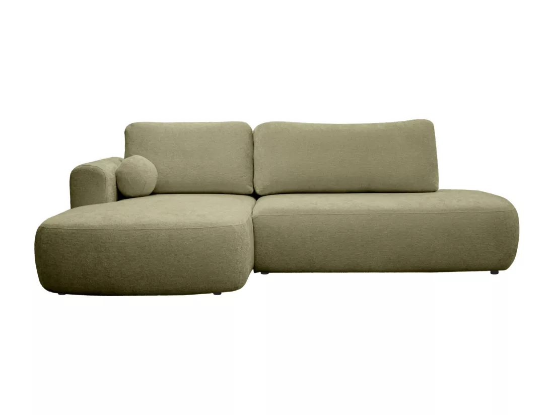 Canapé d'angle gauche convertible en tissu texturé vert kaki BROCARO de Maison Céphy