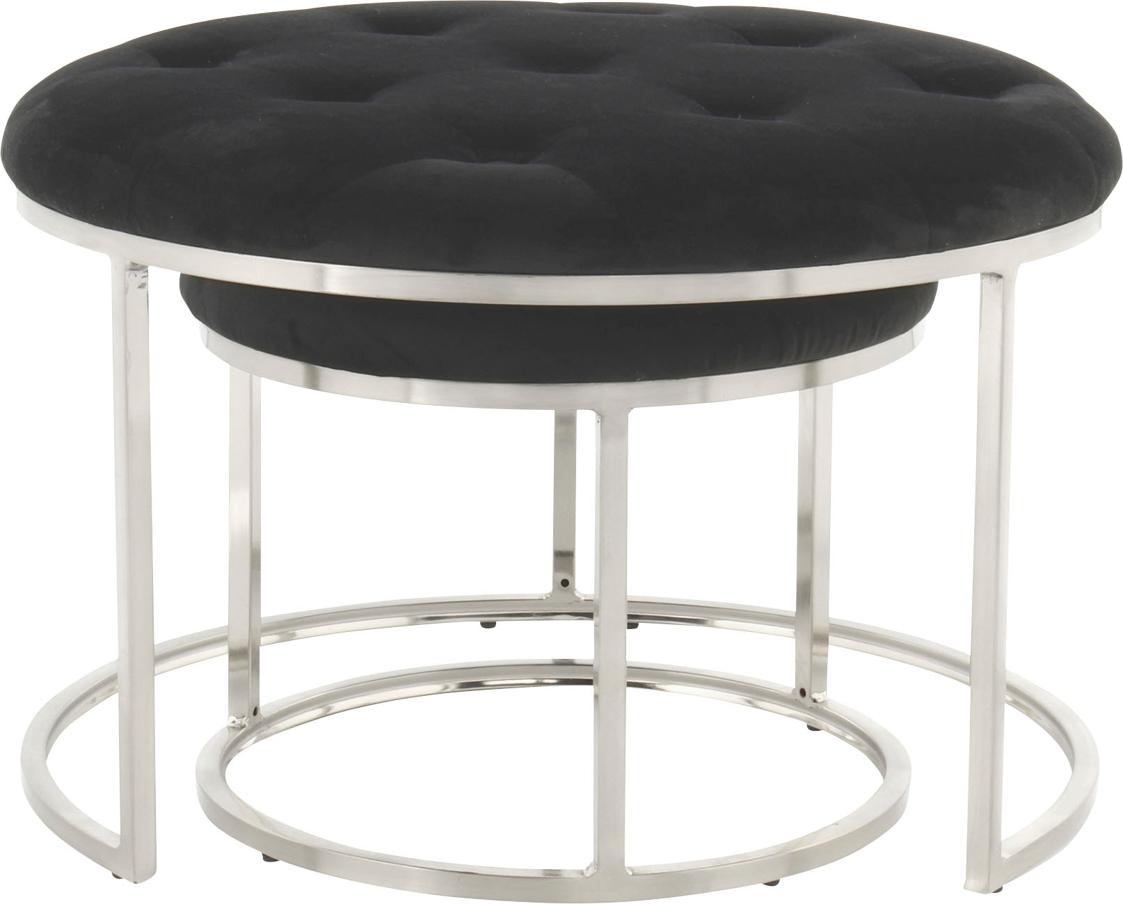 Kayoom Polstergarnitur »Hocker Becky 825 2er-Set, runde Form, angesagter Retro-Stil« Set, Hocker 1: B 60 cm/H 41 cm/T 60 cmHocker 2: B 40 cm/H 32 cm/T 40 cm, 2 Stk. tlg. vielseitig verwendbar, modern, pflegeleicht, runde Form