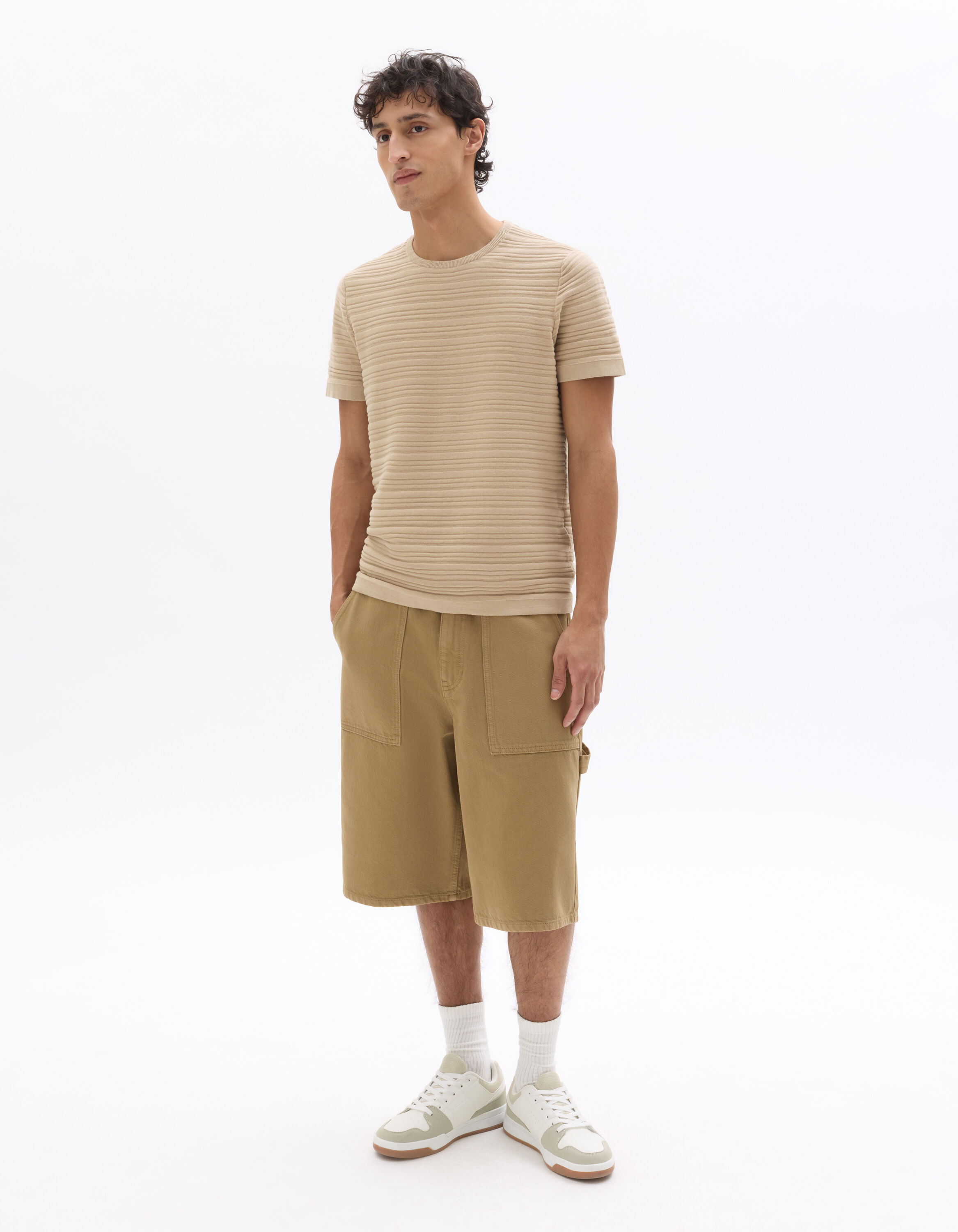 Bermuda loose 100% coton épais - beige