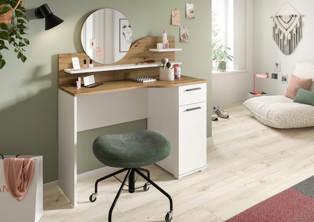 INOSIGN Konsolentisch »Hegomi, Breite 110 cm, 1 Tür, 1 Schubkasten, 2 Ablageböden, 1 Spiegel« Frisiertisch, Frisierkommode, Spiegeltisch, Schminktisch