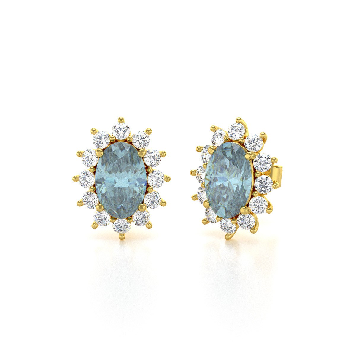 Boucles d'oreilles ADEN Or 585 Jaune Fleur Aigue-Marine et Diamants 1.4grs