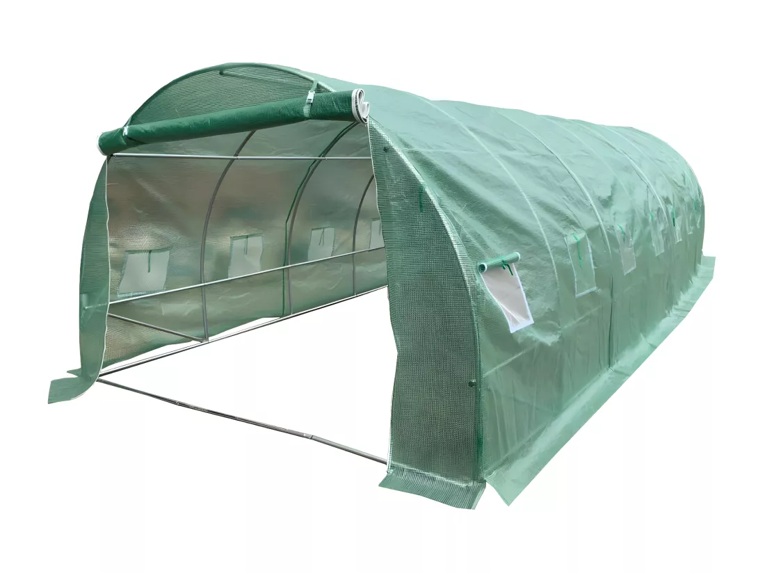 Serre tunnel avec structure en acier 24 m² - L300 x l800 x H200 cm - Vert - IPOMEA