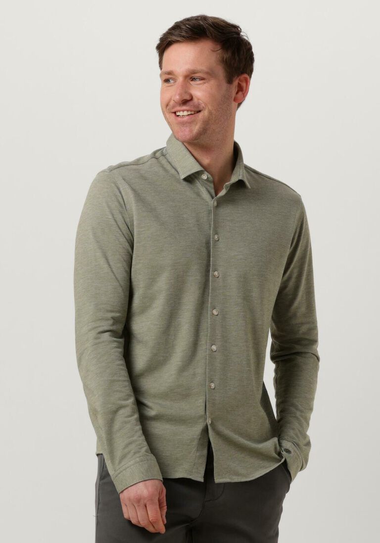 CAST IRON olijf cast iron casual overhemd long sleeve shirt cf jersey pique tec