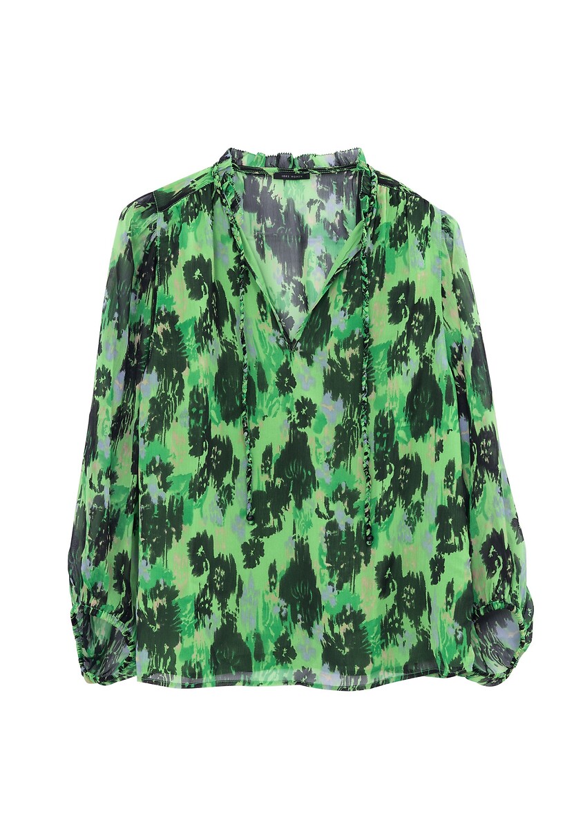 Blusa fluida estampada IKKS, gola alta, mangas 3/4