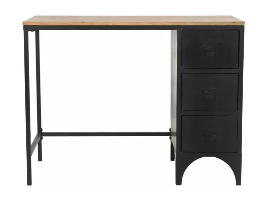 Bureau à piédestal unique Bois de sapin et acier 100x50x76 cm