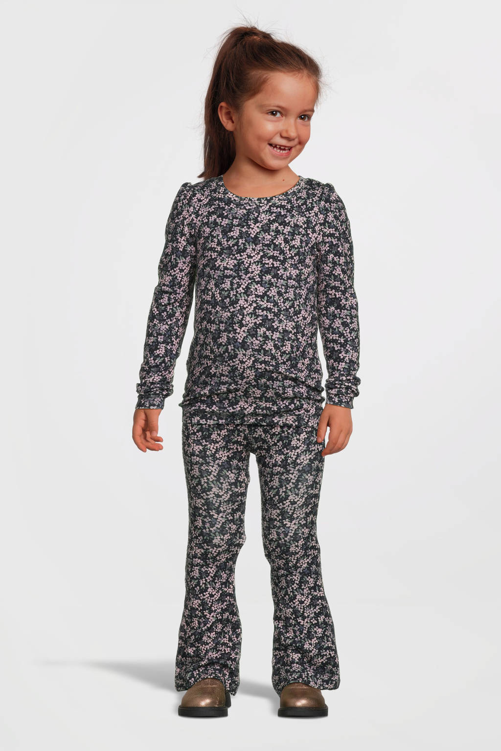 NAME IT gebloemde flared broek NMFOJATAS donkerblauw/roze
