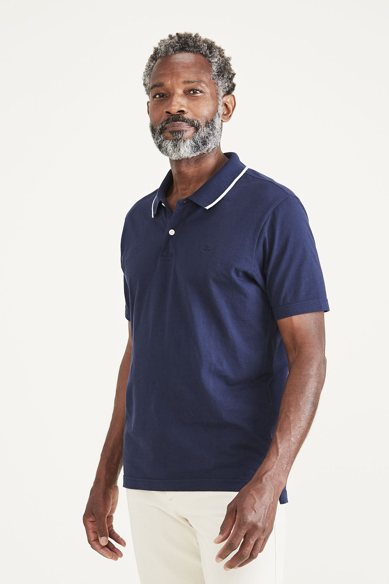 Polo de malha de algodão - Azul marinho