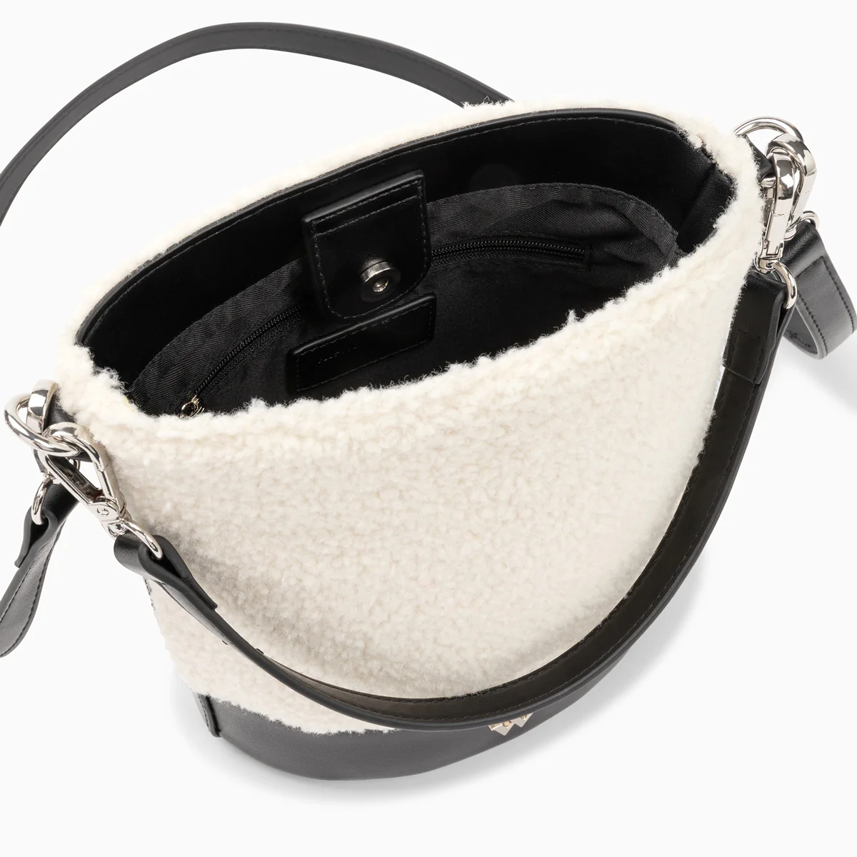 Sacs-Sac seau Milou ivoire et noir en faux shearling