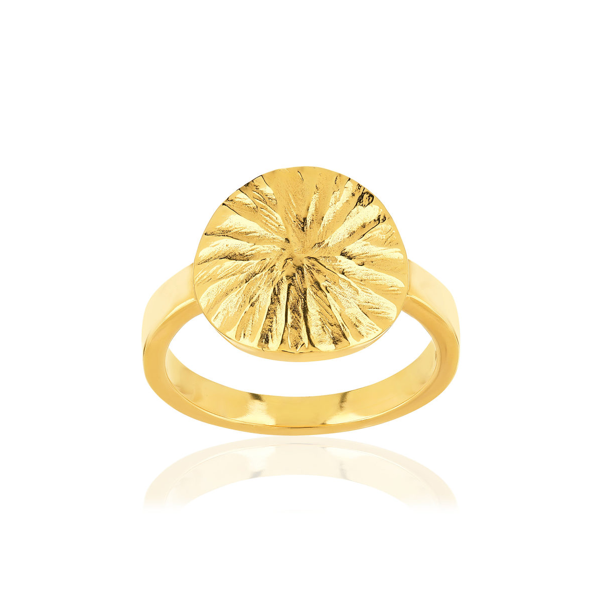 Bague plaqué or médaille martelée