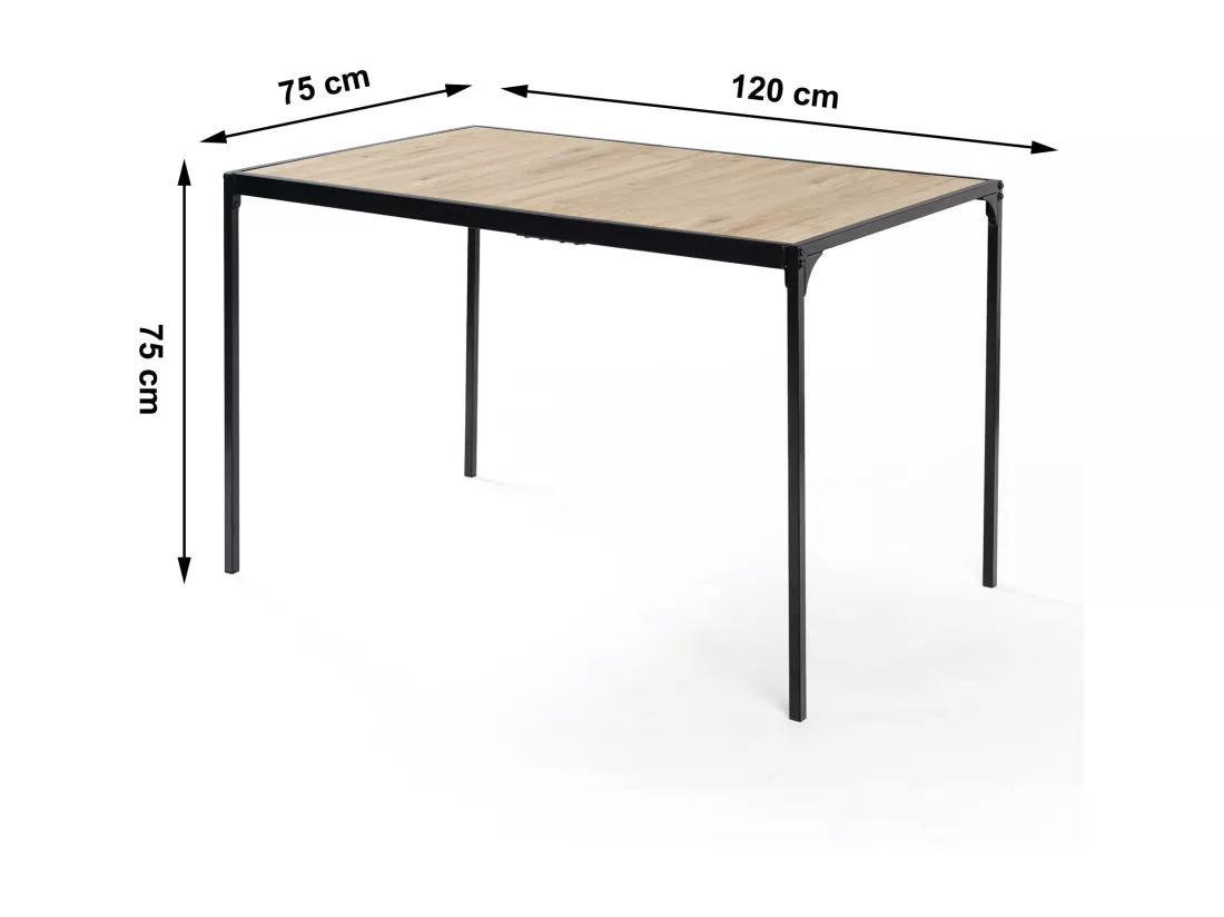 URBAN MEUBLE Table de salle à manger rectangulaire effet chêne de style industriel pieds noirs 120x75cm