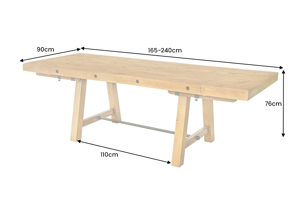 Massiver Esstisch FINCA 165-240cm vintage braun verlängerbar recyceltes Pinienholz