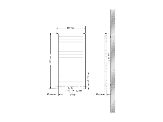 Radiateur Design Sahara Non Électrique, 500 x 800 mm, Blanc, Connexion Central