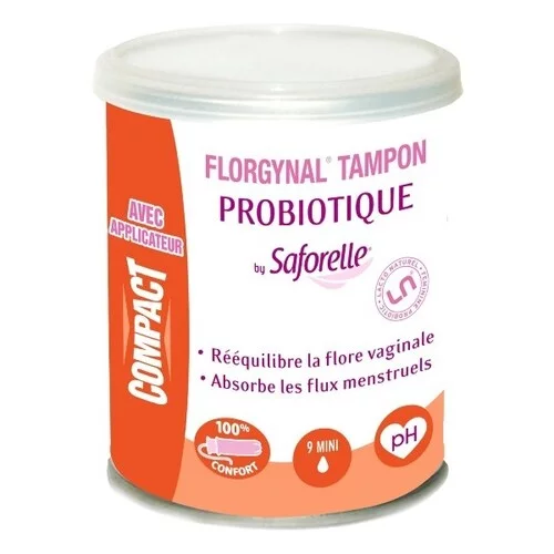 Florgynal Tampon Compact Mini - Boîte de 9 tampons probiotiques avec applicateur