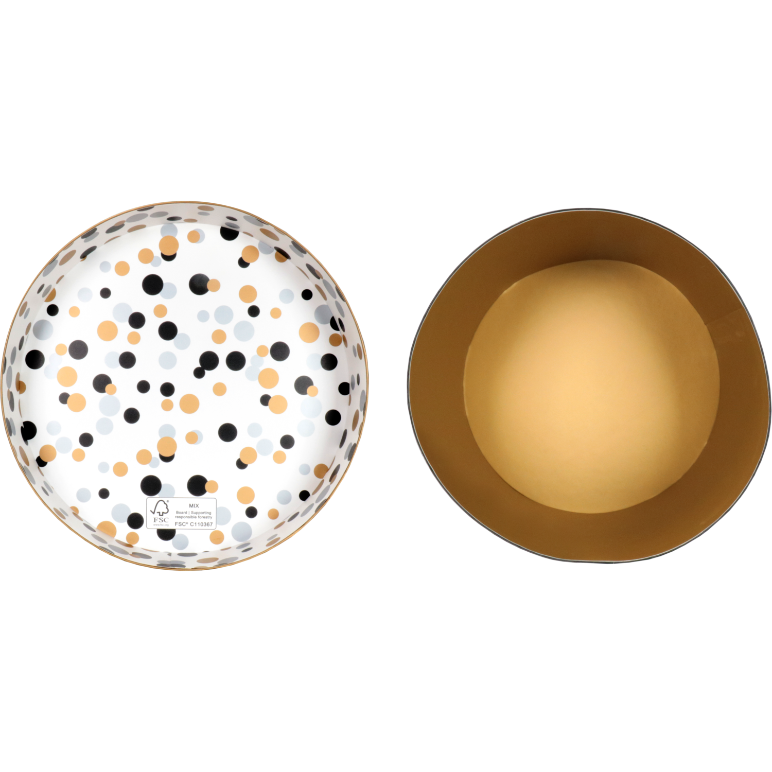 Geschenkdoos, Confetti, karton, 20cm, Ø25cm, zwart/goud