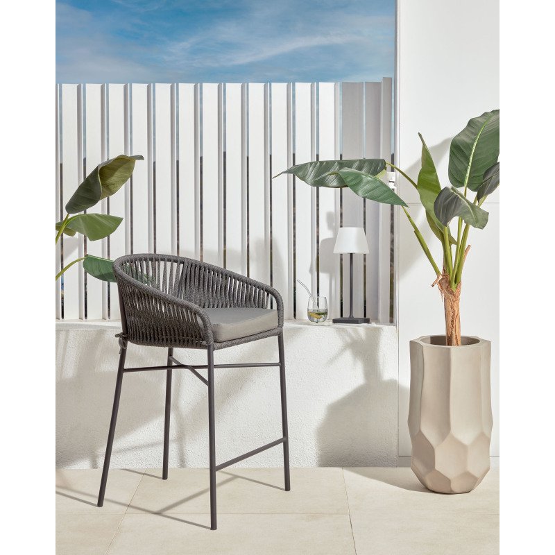 Tabouret Yanet - corde - pieds acier galvanisé H 80 cm