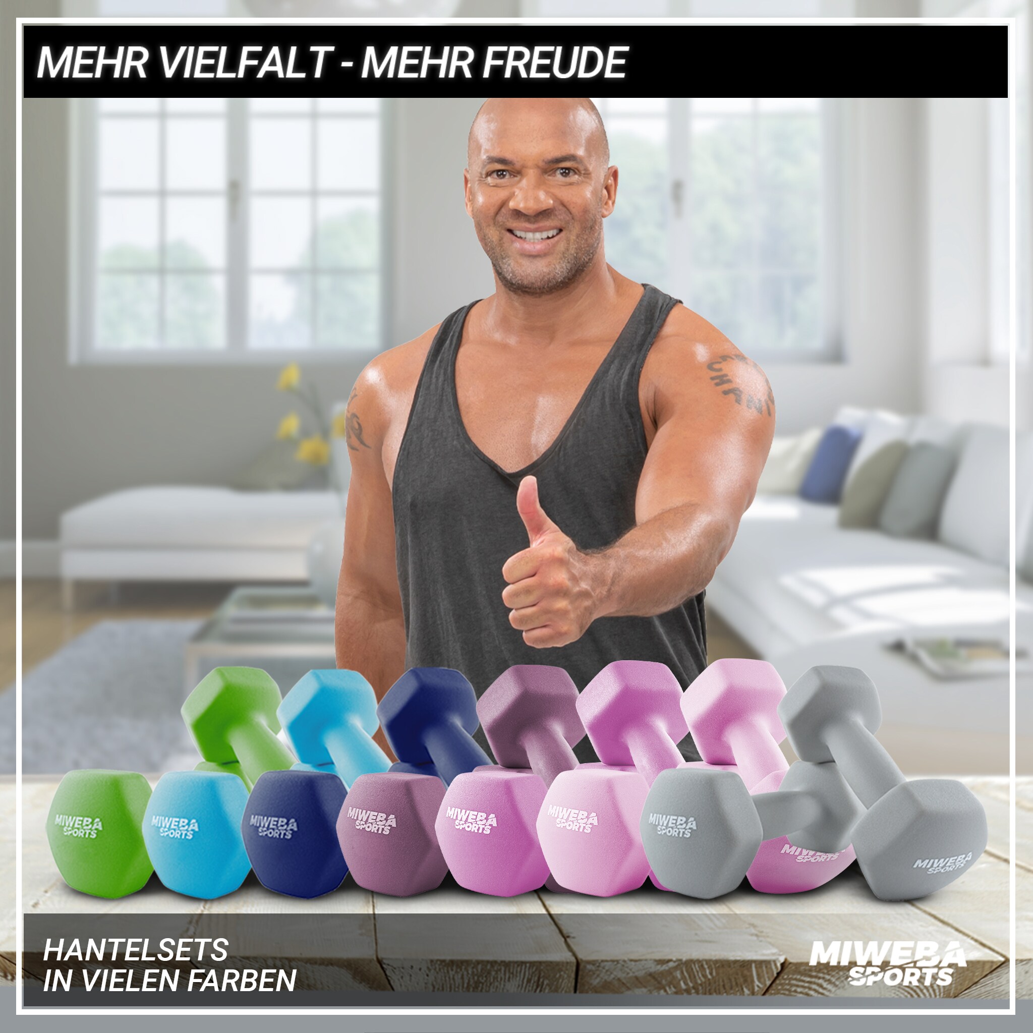 Miweba Sports Gymnastikhanteln 2er-Set NKH100, bodenschonend, 0,5-10 kg, Anti-Rutsch-Oberfläche (Grau, 2x 0,5 Kg)