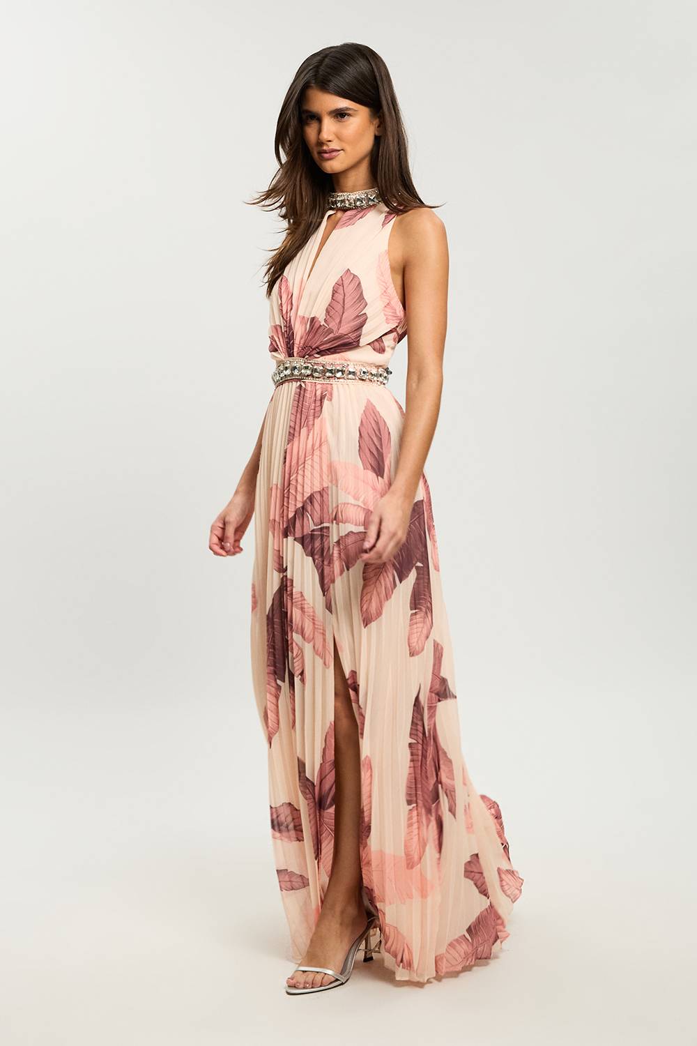KarenMillen Robe Maxi Plissée Petite Avec Détail De Finition Imprimée