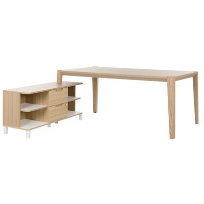 Bureau avec retour ABSOLU - 180 cm - Pieds bois - Chêne structuré