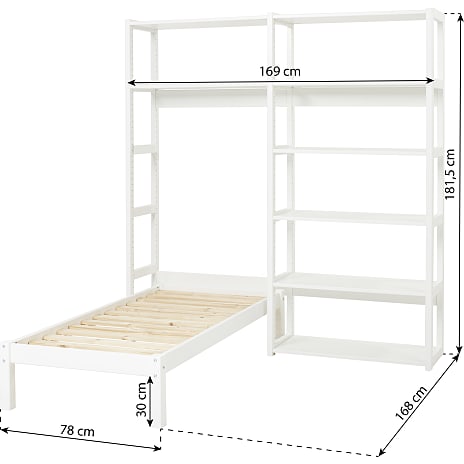 Hoppekids Storey reol med 8 hylder og seng 70x160 cm