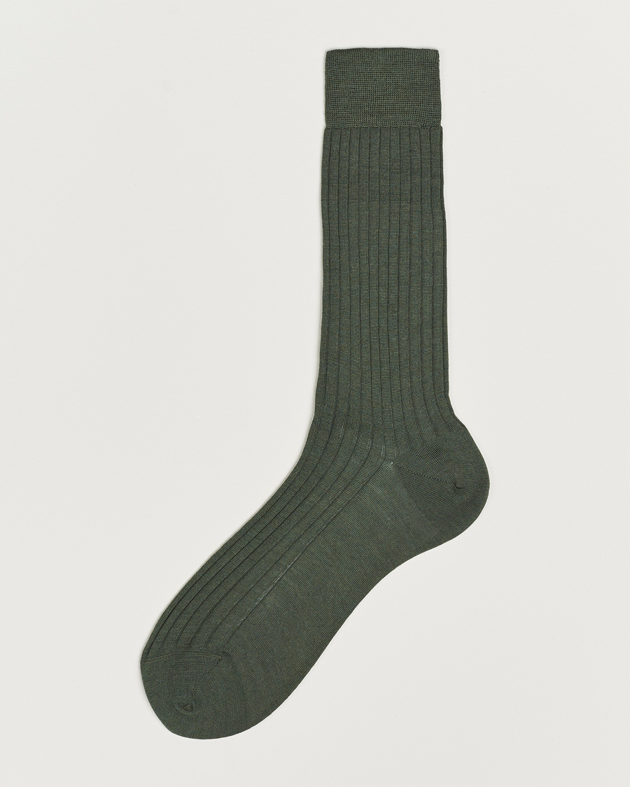 Bresciani Wool/Nylon Ribbed Short Socks Green